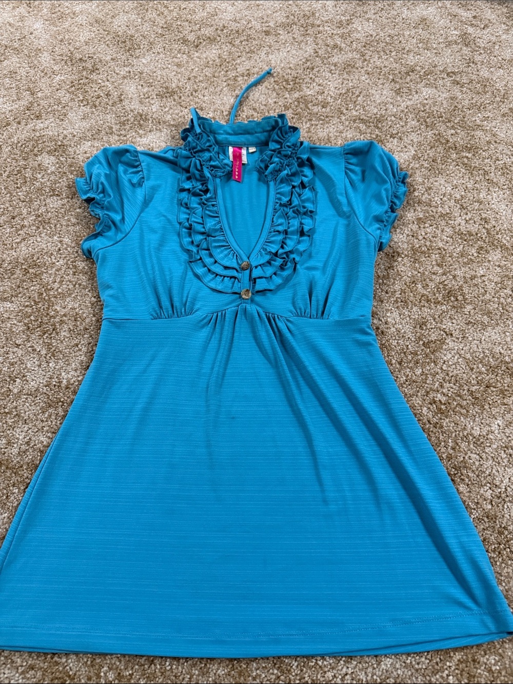 Heart Soul Teal Ruffled V-Neck Short Sleeve Top
